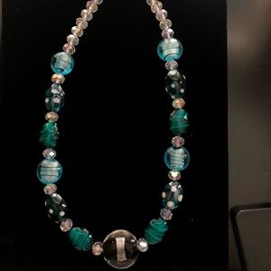 Handmade glass blown and hand painted necklace